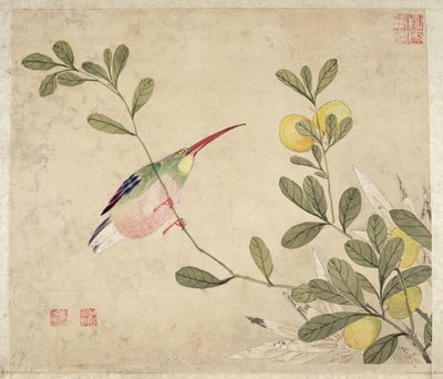 One of a Series of Paintings of Birds and Fruit, Late 19th Century by Wang Guochen